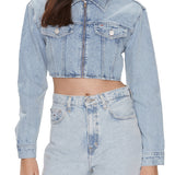 Light denim crop top with zip