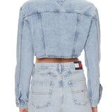 Giubbino di jeans con zip Crop denim chiaro