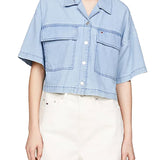 Short sleeve shirt in medium denim