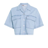 Short sleeve shirt in medium denim