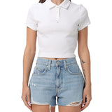 White essential slim fit crop polo shirt