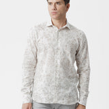 Camicia lino cotone fantasia paisley ecrù