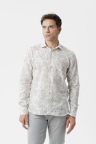 Camicia lino cotone fantasia paisley ecrù