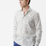 Camicia lino cotone fantasia paisley grigio