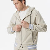 Felpa in cotone con cappuccio e zip sabbia