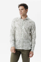 Camicia lino cotone fantasia paisley verde