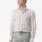 Camicia lino cotone doppia riga bordeaux