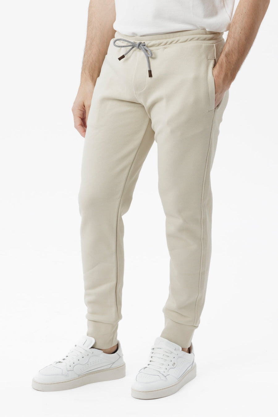 Pantalone jogger in cotone sabbia