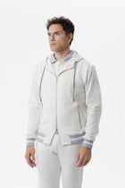 Felpa in cotone con cappuccio e zip bianco