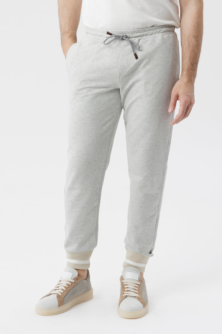 Pantalone in cotone grigio con fondo bicolore