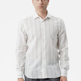 Camicia lino cotone doppia riga grigio