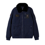 Giubbotto Pilot con collo in ecopelliccia e patches blu notte