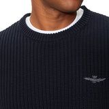 Maglione girocollo doppia texture e logo aquila turrita blu notte