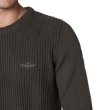 Maglione girocollo doppia texture e logo aquila turrita verde scuro