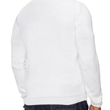 Maglione girocollo doppia texture e logo aquila turrita bianco