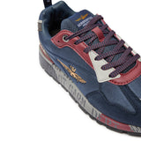 Sneakers mesh con ricamo aquila turrita e inserti bordeaux a contrasto grigio/blu