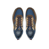 Sneakers ecopelle e mesh con aquila turrita e ricamo posteriore moro/blu