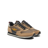 Sneakers ecopelle e mesh con aquila turrita e ricamo posteriore beige/nero