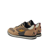 Sneakers ecopelle e mesh con aquila turrita e ricamo posteriore beige/nero