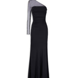 Abito lungo Asymmetric Jett con manica monospalla in tulle nero