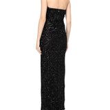 Abito lungo gown lux in paillettes con spacco laterale nero