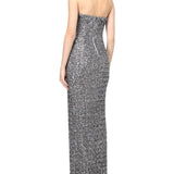 Abito lungo gown lux in paillettes con spacco laterale argento