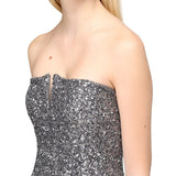 Abito lungo gown lux in paillettes con spacco laterale argento