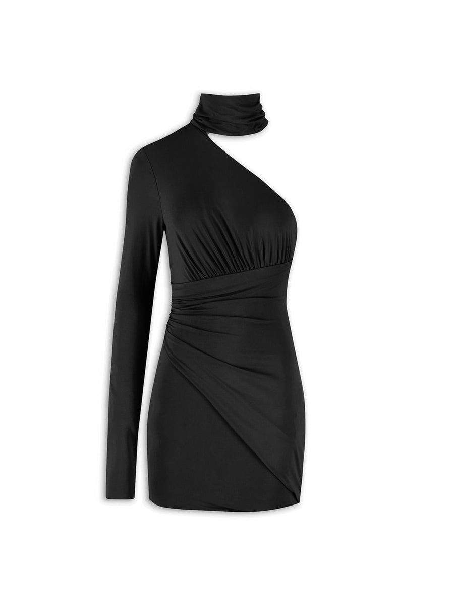 Abito mini tie Jett con fusciacca nero