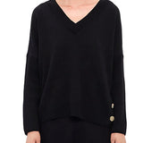 Maglia scollo a v manica lunga over logo nero