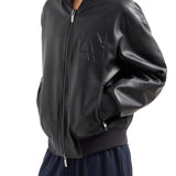 Bomber in ecopelle con zip nero