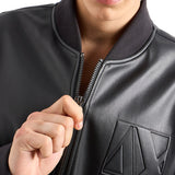 Bomber in ecopelle con zip nero