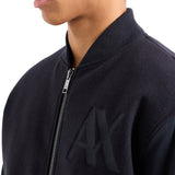 Bomber in panno con zip patch logo blu