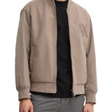 Bomber in panno con zip patch logo beige