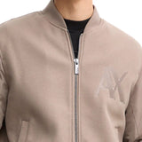 Bomber in panno con zip patch logo beige