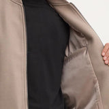 Bomber in panno con zip patch logo beige