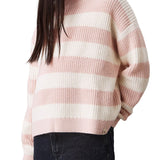 Girocollo kids a righe taglio relaxed bianco/rosa