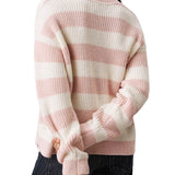 Girocollo kids a righe taglio relaxed bianco/rosa