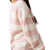 Girocollo kids a righe taglio relaxed bianco/rosa