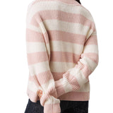 Girocollo teen a righe taglio relaxed bianco/rosa