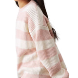 Girocollo teen a righe taglio relaxed bianco/rosa