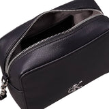 Borsa a tracolla con zip e monogramma del logo nero