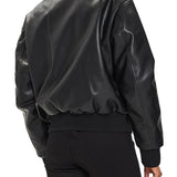 Bomber con zip e tasche in similpelle nero