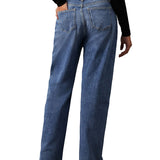 Jeans straight fit con logo in denim medio