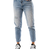 Jeans mom stretch a vita alta in denim chiaro