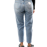 Jeans mom stretch a vita alta in denim chiaro