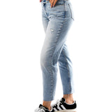 Jeans mom stretch a vita alta in denim chiaro