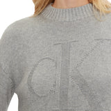 Maglione a coste con logo intarsiato sul petto grigio chiaro