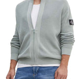 Cardigan in maglia con zip e patch del logo grigio