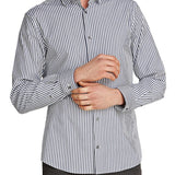 Camicia a righe in popeline blu e bianco