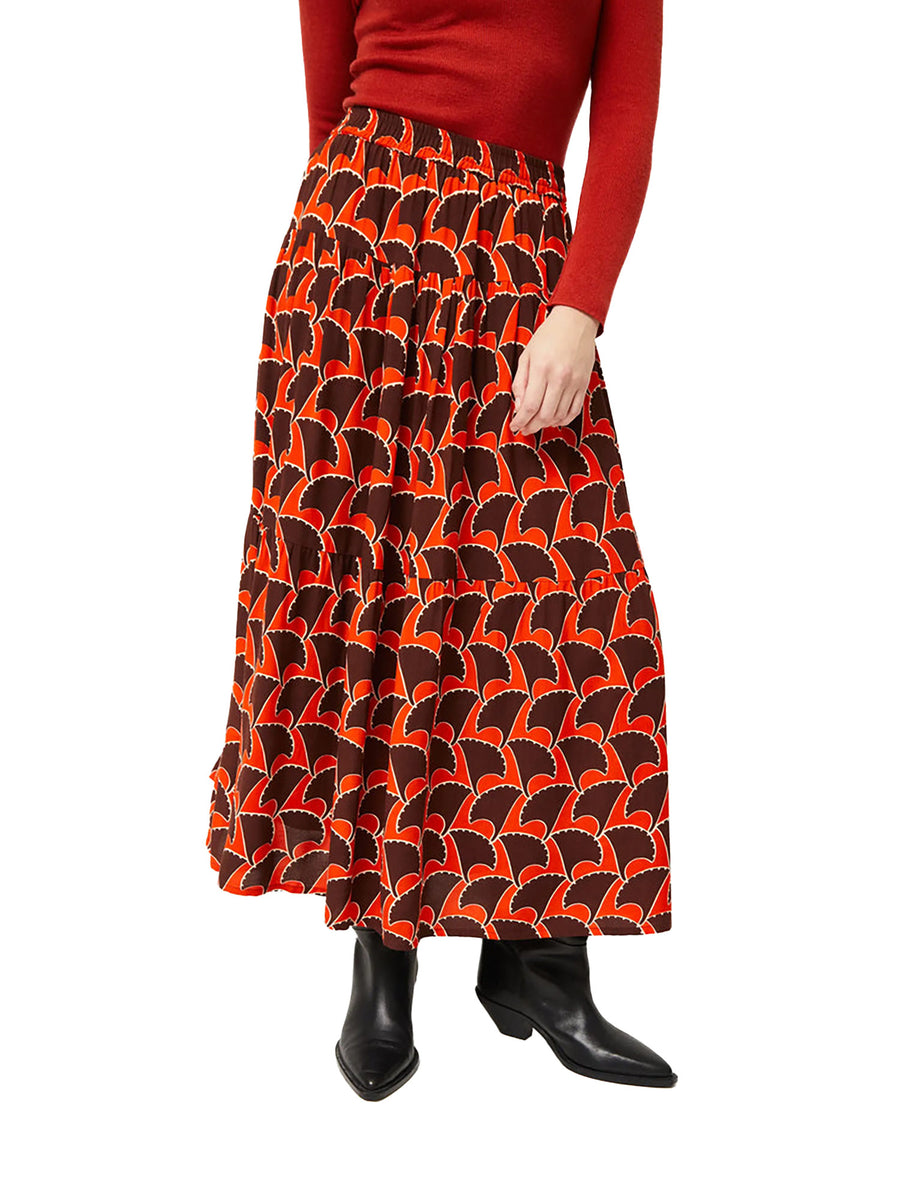 Gonna lunga con stampa geometrica rossa